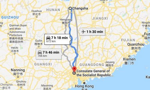 Changsha to the Consulate of Vietnam in Guangzhou