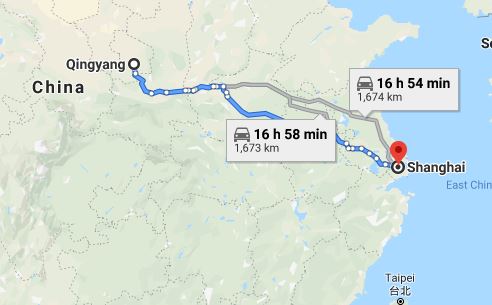 Route map from Qingyang to the Vietnamese Consulate in Shanghai