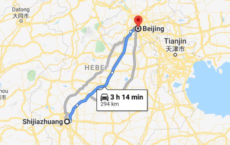 Route map from Shijiazhuang to the Vietnamese Embassy in Beijing