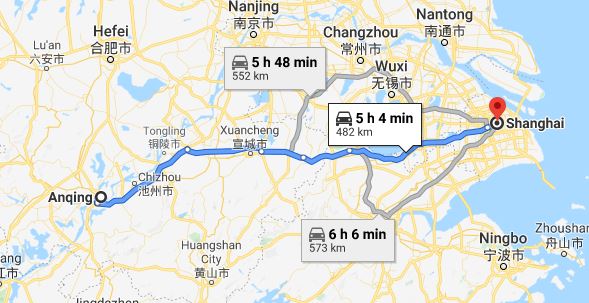 Route map from Anqing to the Vietnamese Consulate in Shanghai