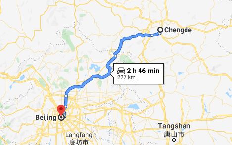 Route map from Chengde to the Vietnamese Embassy in Beijing