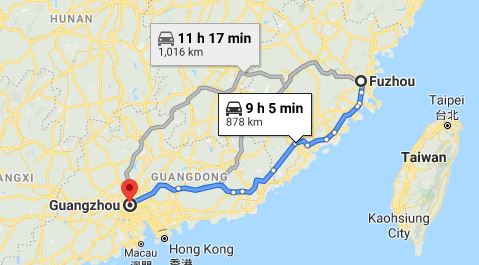 Route map from Fuzhou to the Consulate of Vietnam in Guangzhou