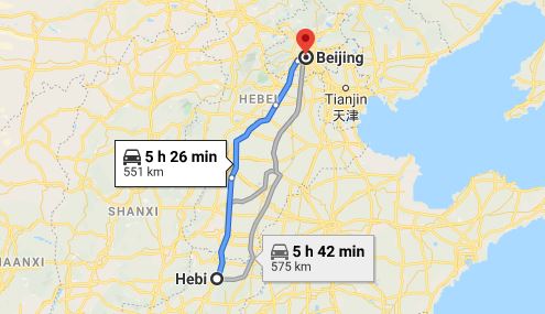 Route map from Hebi to the Vietnamese Embassy in Beijing