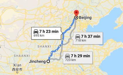 Route map from Jincheng to the Vietnamese Embassy in Beijing