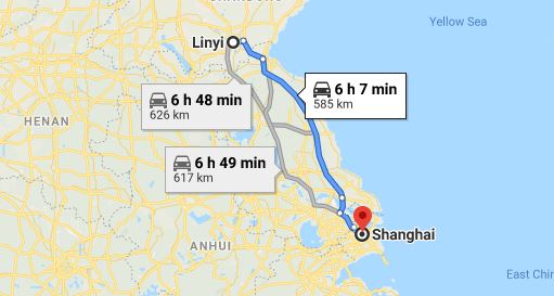 Route map from Linyi to the Vietnamese Consulate in Shanghai