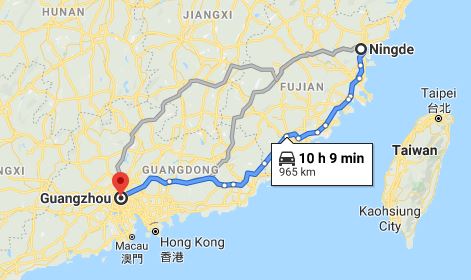 Route map from Ningde to the Consulate of Vietnam in Guangzhou