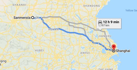 Route map from Sanmenxia to the Vietnamese Consulate in Shanghai