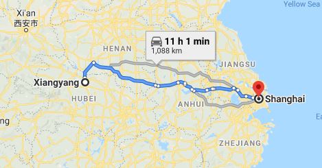 Route map from Xiangyang to the Vietnamese Consulate in Shanghai