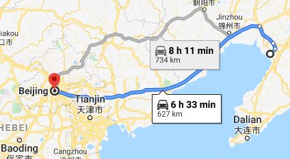 Route map from Yingkou to the Vietnamese Embassy in Beijing