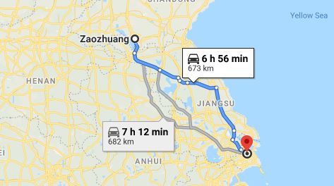 Route map from Zaozhuang to the Vietnamese Consulate in Shanghai